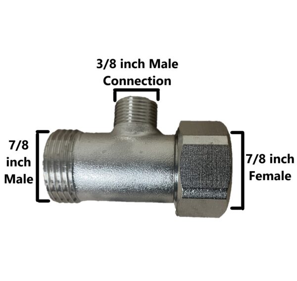 T-Adapter, Chromed Brass (7/8 Inch Male 7/8 inch Female with 3/8 inch Attachment)