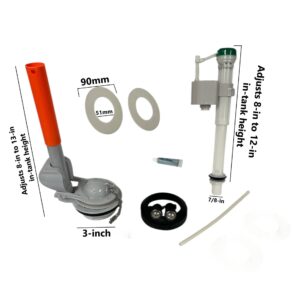 Glacier Bay Toilet Repair Kit: Counterbalanced Flush Valve and Adjustable Fill Valve for 3.15-inch Two Piece with 2 Extra Seals