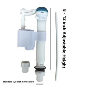 Universal Fill Valve for Bottom Water Fed Toilets with 7/8-inch Connection, Filtered Screen Adapter, and Adjustable Height