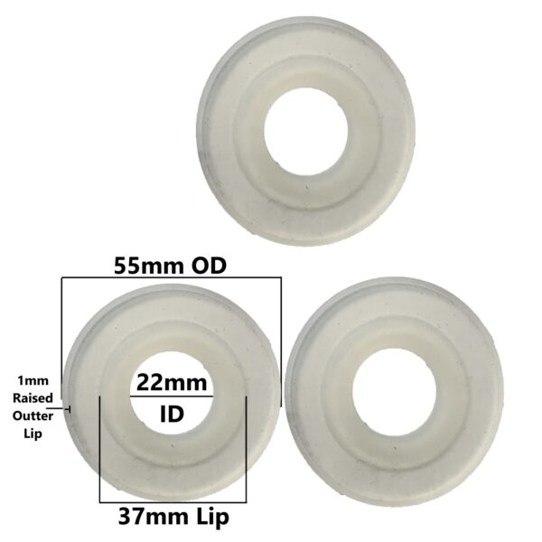 Silicone Toilet Flush Valve Seal, 55mm OD, 22mm ID, 37mm Raised Lip with 54mm Outer Lip (3 Pack)