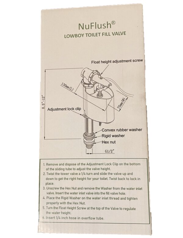 Lowboy Toilet Fill Valve for Short Toilet Tanks by NuFlush (2 Pack) - Image 2
