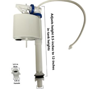Heavy Duty European Style Fill Valve for Low Profile Toilets with Oversized Float Mechanism