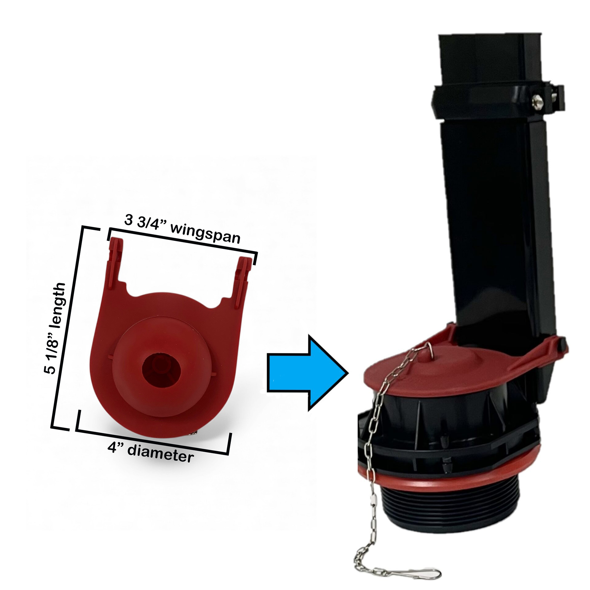 Kohler Class 5 Toilet Flapper – Red Rubber, 3.75-Inch Wingspan, Part #1078441 (Fits Round Overflow Tubes Only) - Image 2