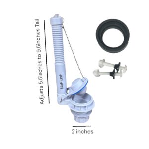 NuFlush 1.9 inch Flush Valve fits 2 inch Flush Hole for 2 Piece Toilets